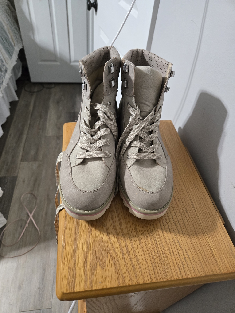 Sole Society Beige Lace-Up Ankle Booties